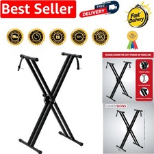 Adjustable Music Keyboard Stand - Durable Double Braced X-Frame, Easy Assembly