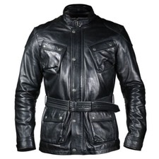 Frank Thomas Zeplin Long Leather Motorcycle Jacket CE Mens Black