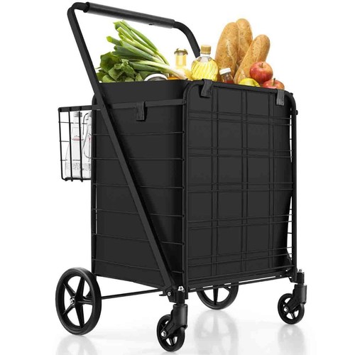 Black folding shopping cart - shopping,