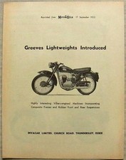 GREEVES LIGHTWEIGHTS INTRODUCED Article Motor Cycle Reprint 17 Sept 1953
