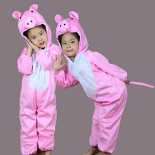 Animal Pink Pig Costume for Child Kids Girls Hooded Jumpsuit Halloween Party ~