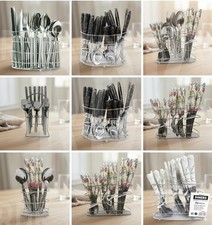 Luxury Cutlery Dinner Set Stainless Steel Metal Stand Rack Tea Spoons Fork 24Pcs