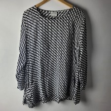 Masai Women Size XL Black White Zig Zag Tunic Boxy Blouse Top Casual Relax