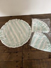 3 x Vintage Ruffle Laura Ashley Round Cushion Cover 1980s Green Cream Stripes