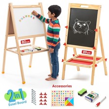 Kids 2 in 1 Wooden Double Sided Easel Play Drawing Art White & Black Chalk Board