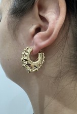9CT YELLOW GOLD HALLMARKED VICTORIAN MEDIUM CHUNKY ROUND CREOLE HOOP EARRINGS