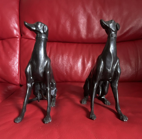 Pair bronze greyhound dog - pair,