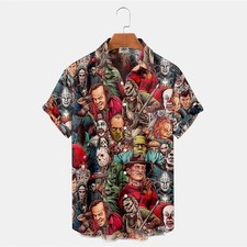 Mens Button Down Shirts Horror Pattern Printed Hawaiian Tops Novelty Ugly Gift