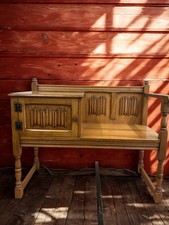 Vintage Solid Oak Telephone Seat Table Monks Bench Hallway Pew Chair + Storage