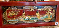 Vintage Asian furniture panel. Carved, Gilded, Painted. 9x20"