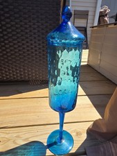 Tall blue hand blown - hand, glass