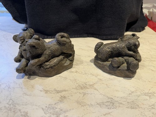 Bronze cast akita and teddy - akita,