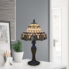 Tiffany Vintage Style 10 inch Table Lamp Multicoloured Stained Glass Shade UK