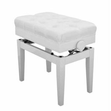 Piano Stool Adjustable With Book Storage, Polished White, White Top, Symphony