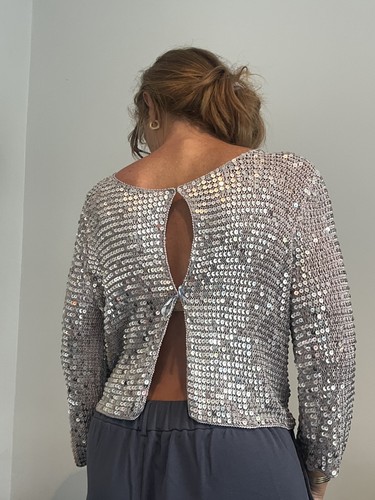 Silver sequin open cardigan - sequin,