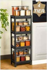4 Tier Kitchen Basket Storage Trolley Rack Fruit Vegetable Organiser Shelf Black
