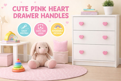Pack pink heart door knobs - 6-pack,