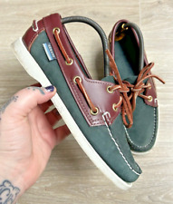Sebago Docksides Women's UK 3.5 Casual Brown Leather Green Suede Deck Boat Shoes