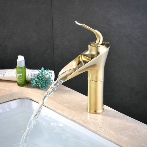 Brushed gold brass basin - gold, taps