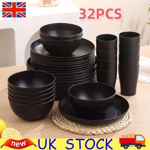 32pcs set black dinnerware - black,