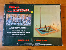 Table Skittles by John Jaques of London, mahogany frame, baize lined tray