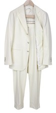 SUITSUPPLY Havana Suit UK38R Men's Off-White Wool Flannel 2-Piece Slim *