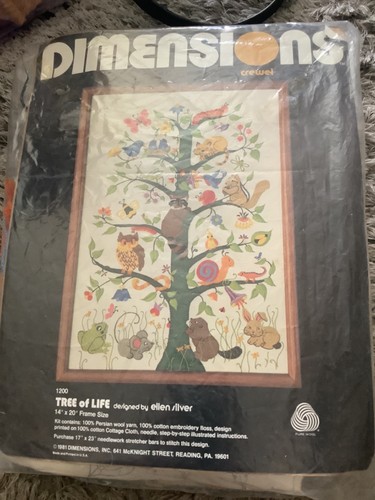 Dimensions tree life - of, crewel
