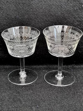 2 x Vintage Lady Hamilton Pall Mall Glasses Cut Etched champagne saucers glasses