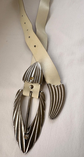 Vintage ivory leather belt - ivory,