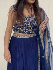 Navy blue and gold lehenga