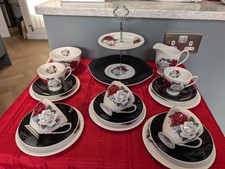 Vintage Queen Anne Pink Duet roses bone china Teacups Trios jug cakestand Teaset