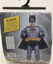 Batman Costume Boy's Muscle Jumpsuit Cape Mask 3/4 Years Amscan Black Mix New