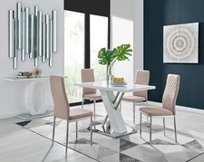 SORRENTO White High Gloss Chrome Dining Table & 4 Faux Leather Milan Chairs