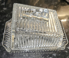 Vintage Art Deco Clear Glass Lidded Cheese / Butter Dish