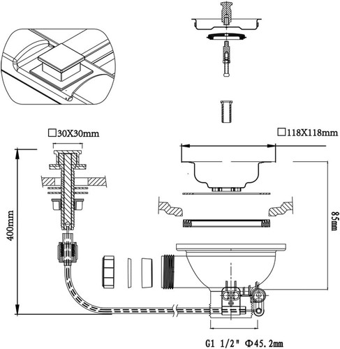 Square strainer basket waste - strainer,