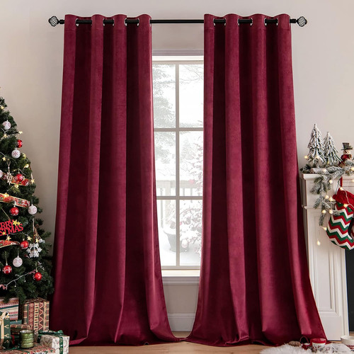 Burgundy red velvet curtains - red,