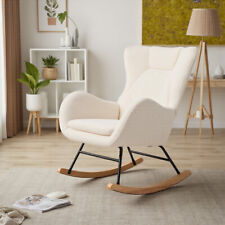 Nursery Rocking Chair Upholstered Boucle Glider Rocker With High Backrest White