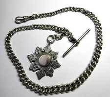 Antique HALLMARKED SILVER POCKET WATCH, ALBERT CHAIN & Shield Fob c1898
