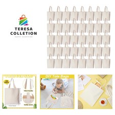 100 Pcs Canvas Bags Bulk - Natural Cotton Bags with Handles Plain Polyester f...