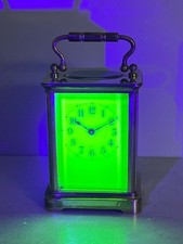Antique French Brass Carriage Clock With Uranium Dial Working + Key