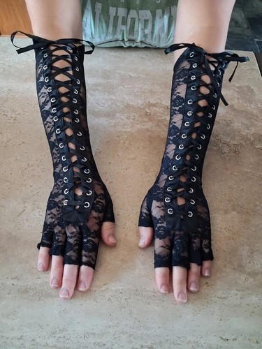 Punk style long black lace - punk,