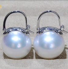 18K white GOLD 12-13MM AAAA+ GRADE WHITE SOUTH SEA  ROUND PEARL EARRINGS AU750