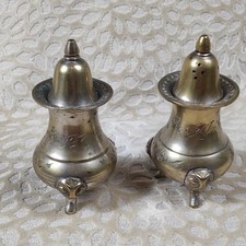 Vintage Antique Silver Plated Brass Salt and Pepper Shakers EPNS Engraved Animal