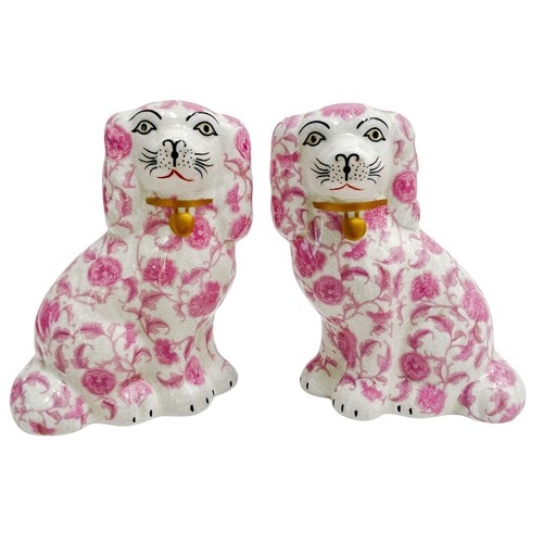 Pink floral staffordshire dogs - staffordshire,
