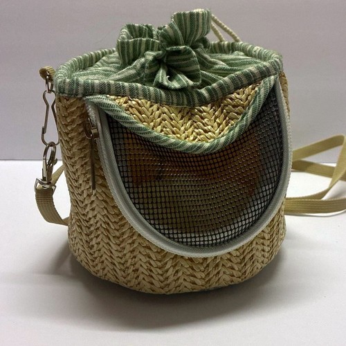 Woven straw pet carrier small - woven,