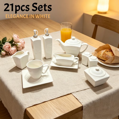 21pcs white ceramic coffee - white,
