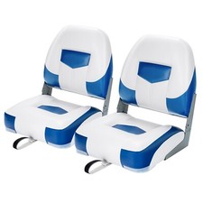 Set of 2 Folding Low-Back Boat Chair Ergonomic Fishing Yacht Seat with Strap