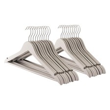 20x Grey Wooden Coat Hangers Strong Adult Suit Clothes Hanger with Trouser Bar