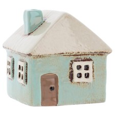 Shudehill Giftware Ceramic Village Pottery Square House Tealight Holder Aqua