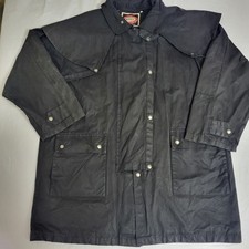 Australian Outback Collection XL Black Oilskin Bush Coat Drover Waxed Cotton